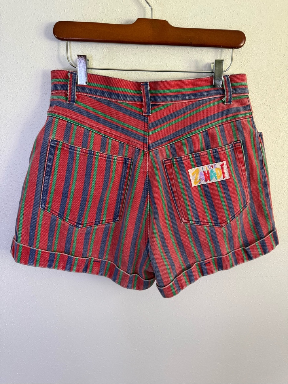 Vintage Striped Denim Shorts High Rise Novelty 90s Retro - Picture 5 of 9